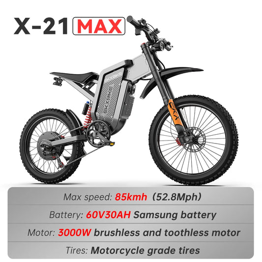 EKX X21 Max Electric Motorcycle 3000W Brushless Gearless Motor 60V 30AH Lithium Battery 85Kmh Adult Off Road Ebike