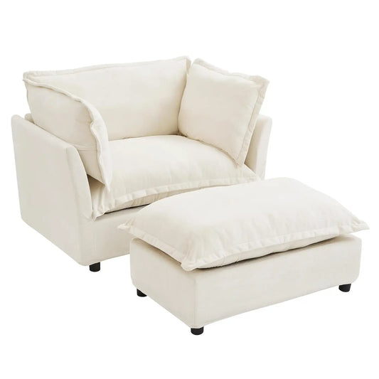 Modern Armchair Sofa With Ottoman 47 Inch Upholstered Wide Seat Curved Armrests