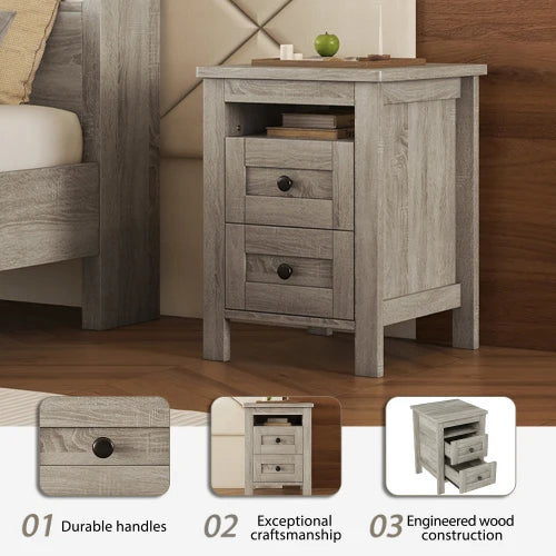 3 Piece Farmhouse Bedroom Set Queen Platform Bed Headboard Storage And Charging