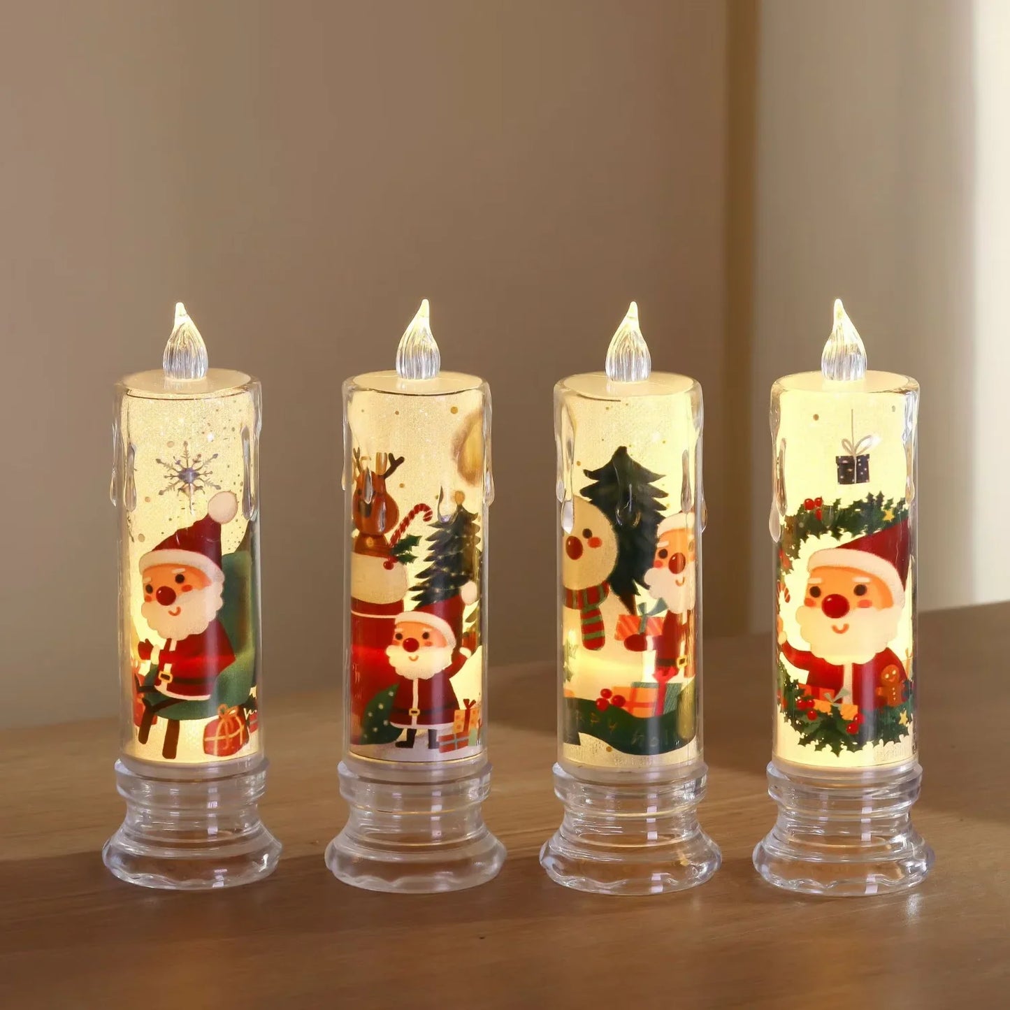Led Light Christmas Candle Ornament Santa Snowman Gift