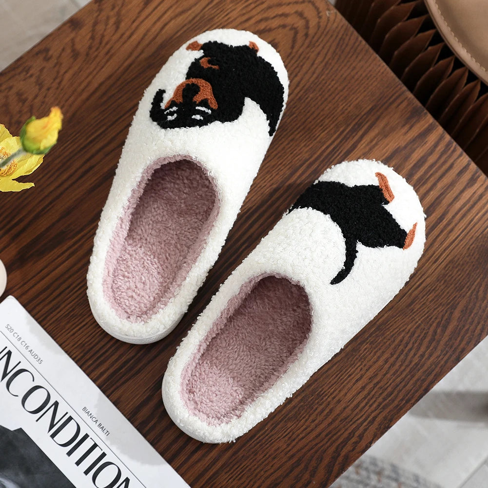 Plush Dachshund Slippers For Women Closed Toe Thermal Flat Home Indoor Outdoor