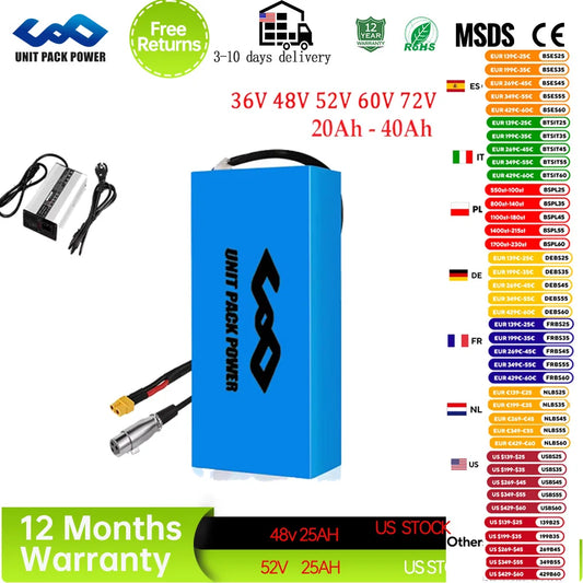 48V Ebike Battery Pack 40Ah for Electric Bicycle Escooter