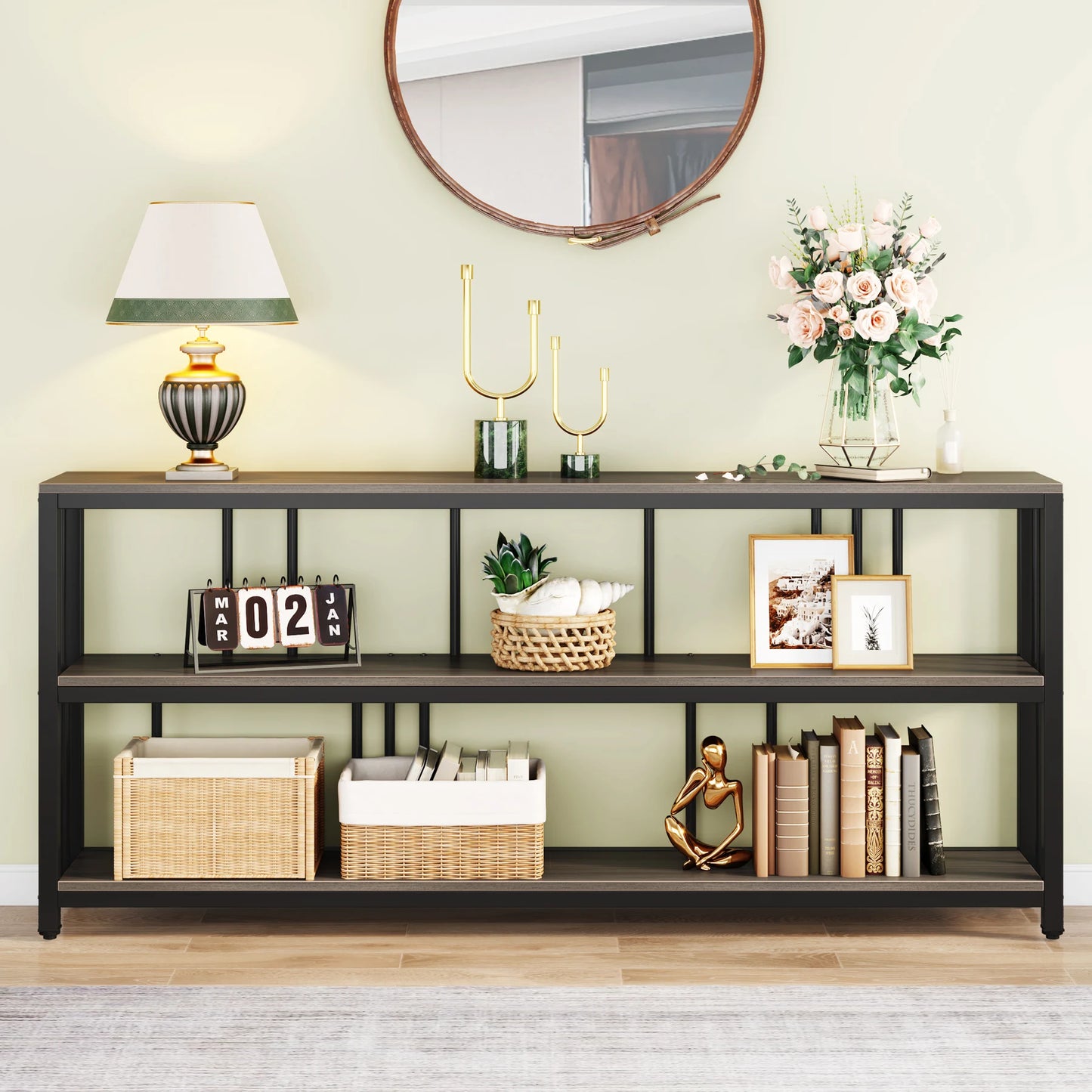 Tribesigns Long Console Sofa Table 70.89 Inch 3 Tier Rustic