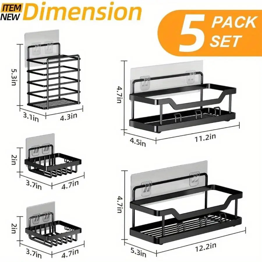 3 To 5 Pack Adhesive Shower Caddy No Drilling Rustproof Stainless Steel Bathroom