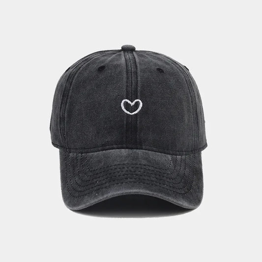 Washed Cotton Baseball Cap Unisex Love Embroidered Retro Snapback Hat