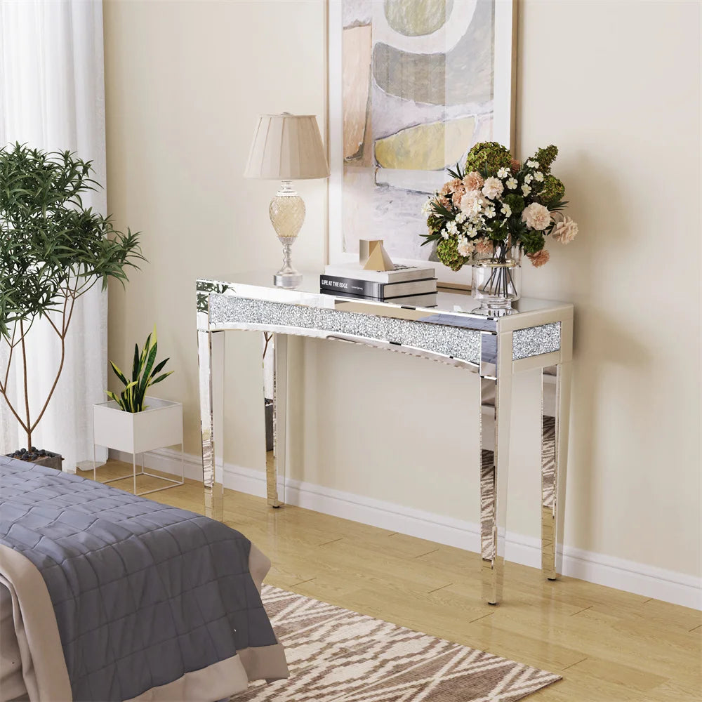 Luvodi Modern Glass Console Mirror Vanity Sofa Side Table