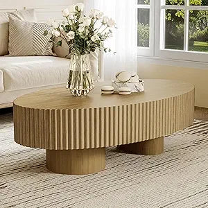 Oval Walnut Finish Coffee Table For Small Living Room