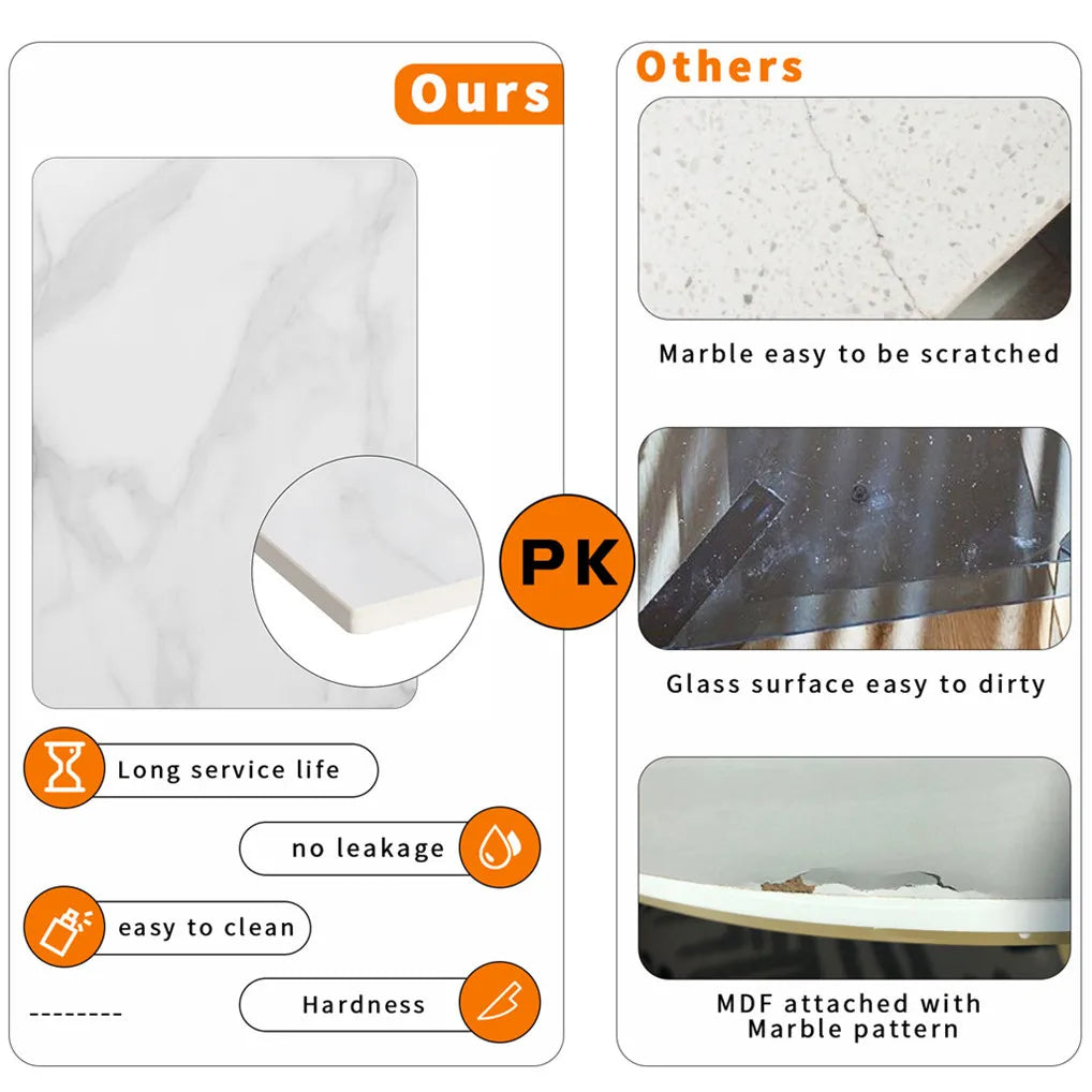 Square Marble Dining Table With Metal Legs For 4 To 6 Seats