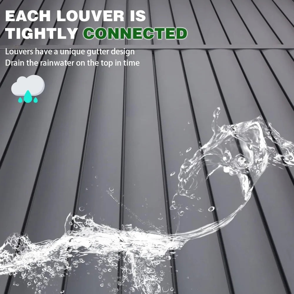 10x12 Aluminum Louvered Pergola With Adjustable Louvered Roof and Waterproof Curtains Outdoor Small Pergola