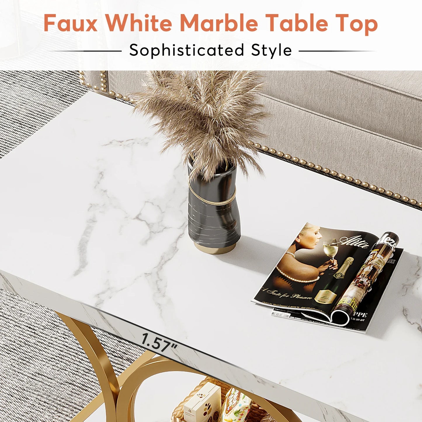 Tribesigns Rectangle Coffee Table 47.24 Inch Modern