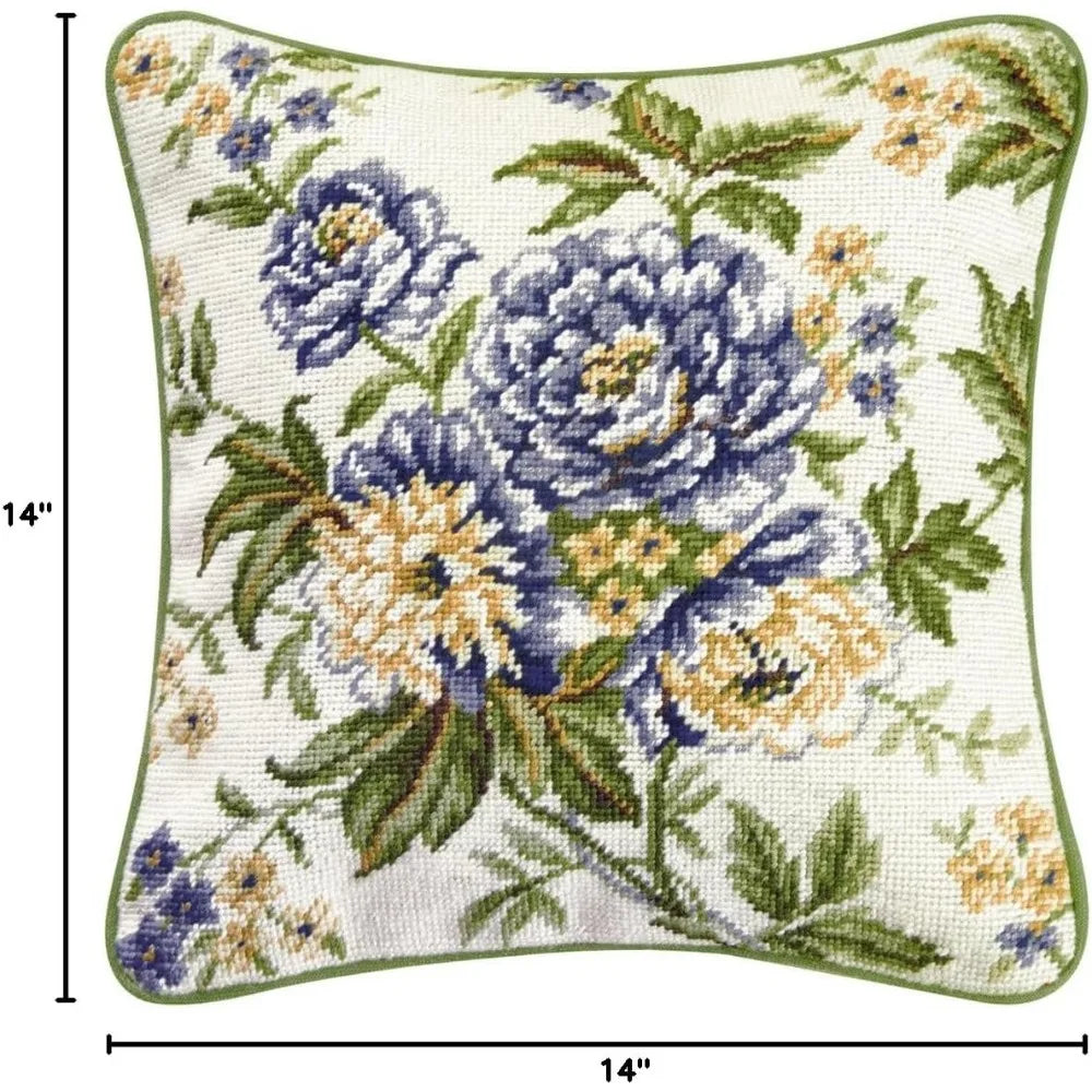 C F Home Blue Brianna Needlepoint Pillow 14 Inch x 14 Inch Blue 100 Percent Cotton Microfiber Filling