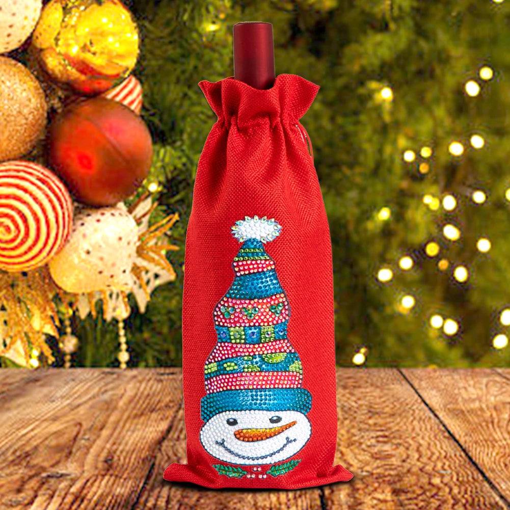 Christmas Diamond Art Wine Gift Bag Drawstring Bottle Cover