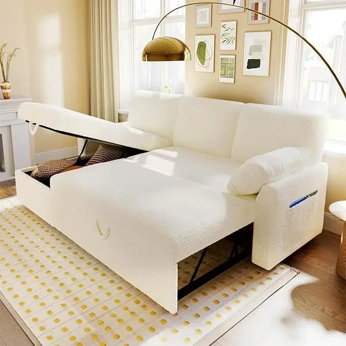 2 In 1 Sleeper Sofa With Pull Out Bed And Storage Chaise