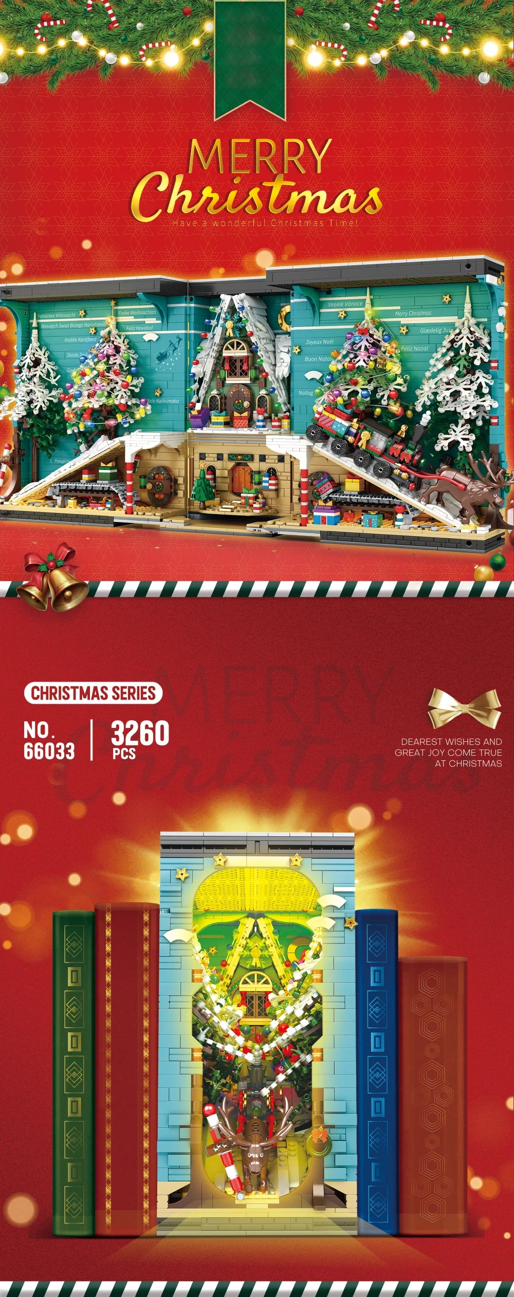 Christmas Book Nook Blocks Set 3260 Pieces DIY Christmas Tree Elk With LED Light