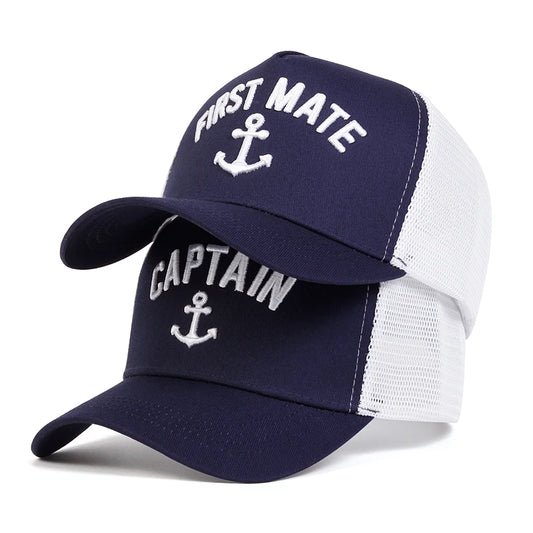 2Pcs Set Unisex First Mate Captain Embroidery Baseball Net Caps Sunscreen Hat