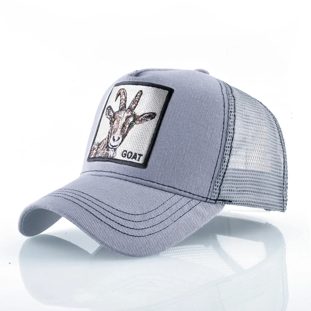 Unisex Embroidered Goat Patch Trucker Cap Four Seasons Snapback Baseball Hat