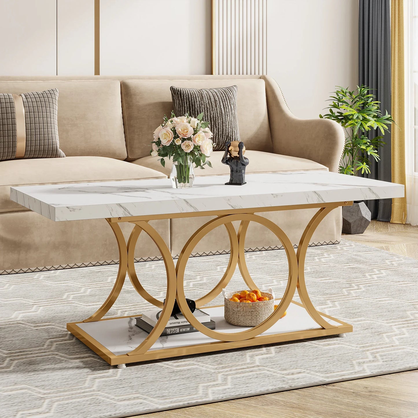 Tribesigns Rectangle Coffee Table 47.24 Inch Modern