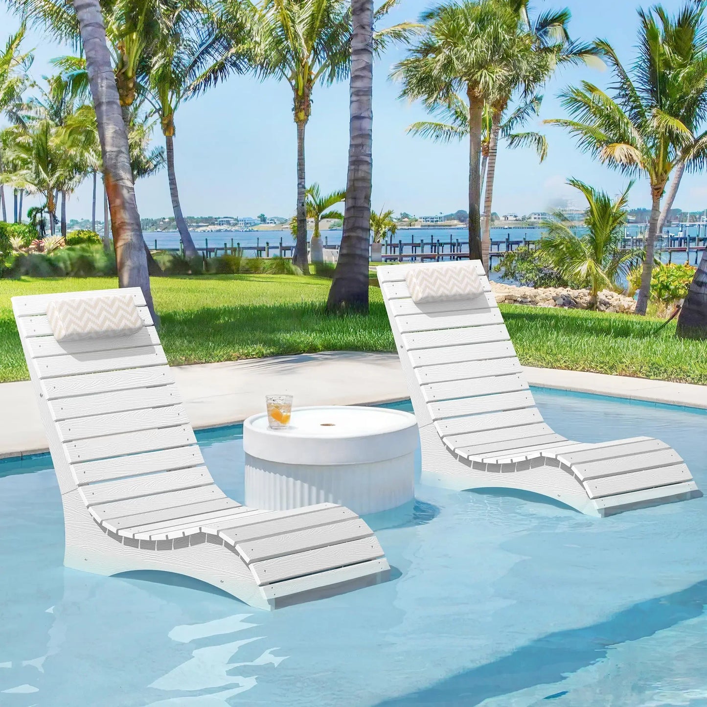 HDPS Pool Lounge Chairs With Headrest For Outdoor Use Up To 10 Inches Water