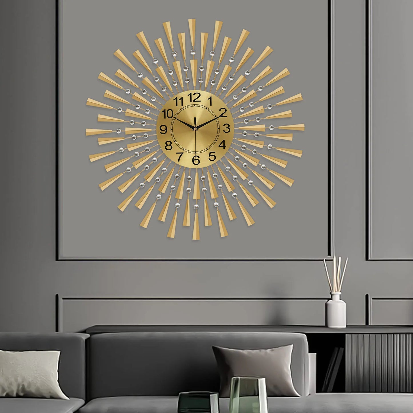 Large Wall Clocks for Living Room Decor Modern Gold Silent Battery Operated Non-Ticking Clock for Bedroom Kitchen Office