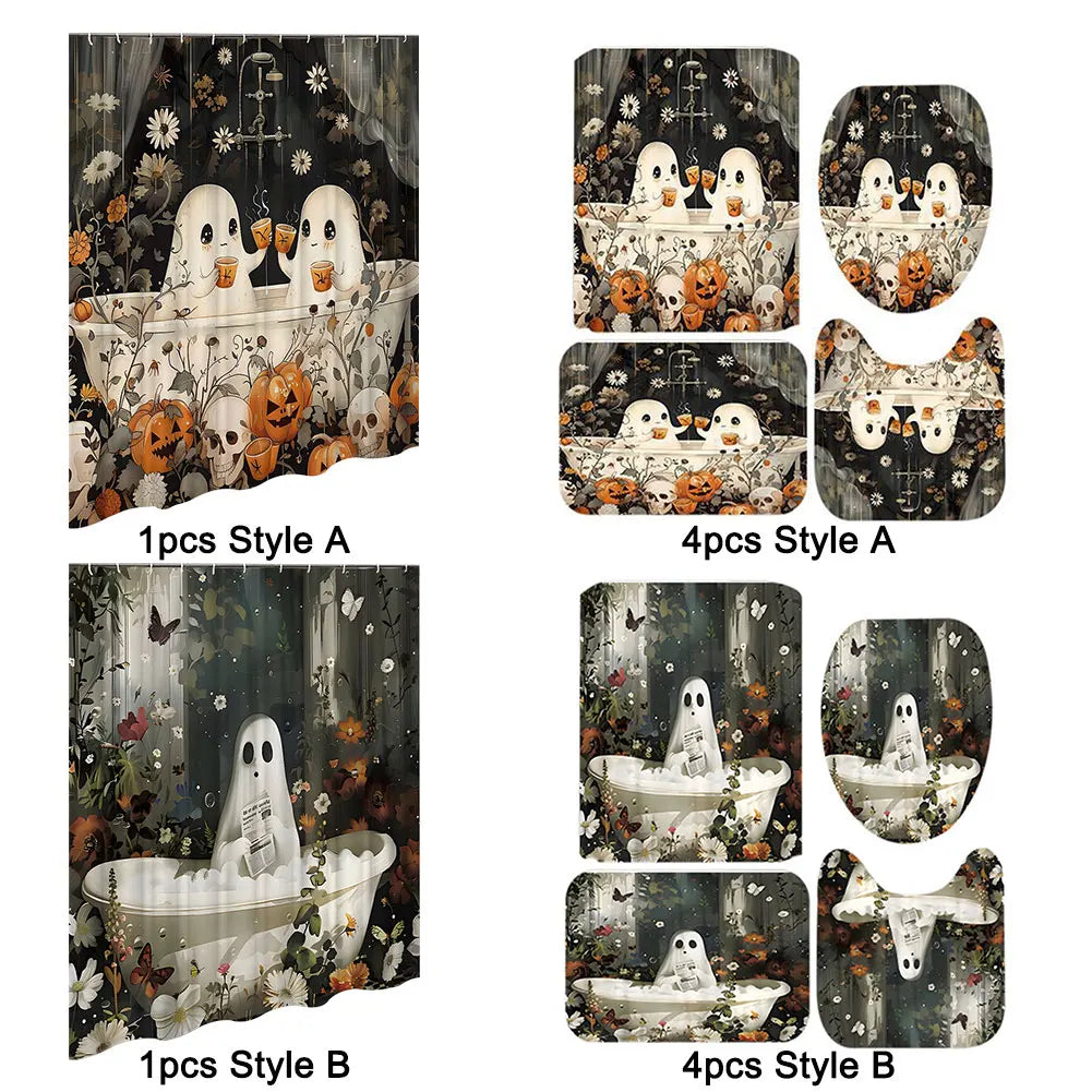 Cute Cartoon Ghost Shower Curtain Halloween Polyester