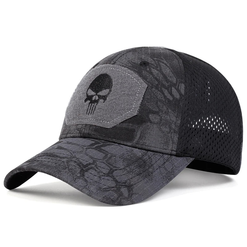 Unisex Skull Embroidery Breathable Baseball Cap Adjustable Sun Protection Hat**