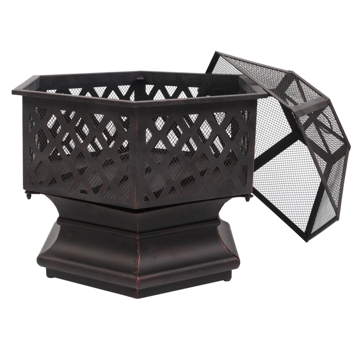 22 Inch Hexagonal Iron Brazier Wood Burning Fire Pit