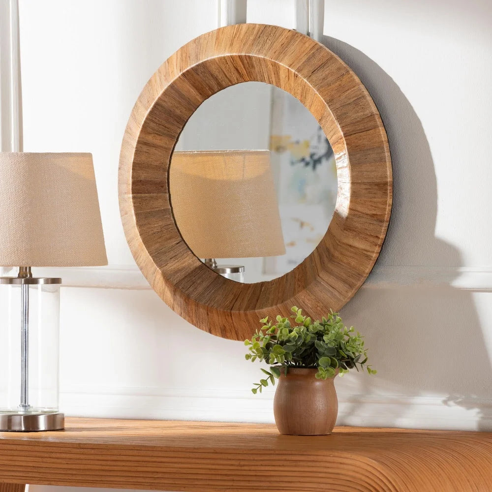 Bohemian Accent Wall Mirror Natural Grasscloth Frame Fully Assembled Concave Design Wall Mountable Home Decor