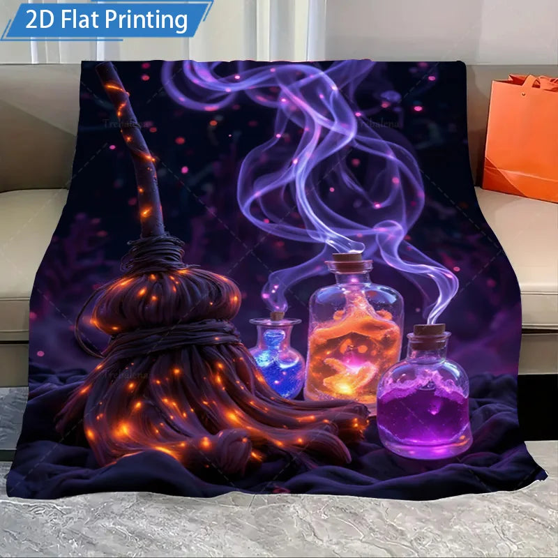 Halloween Skull Pumpkin Flannel Blanket Spooky Gothic Throw
