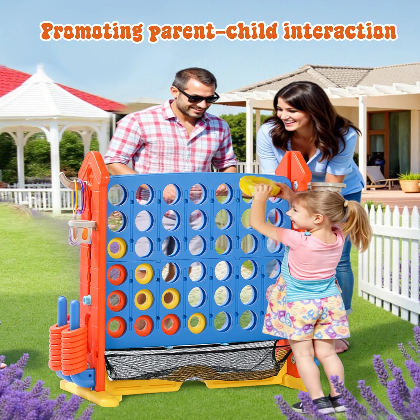 Kids Giant 4 To Score Mesh Bag Connect Four Ring Toss Golf And Basketball Hoop