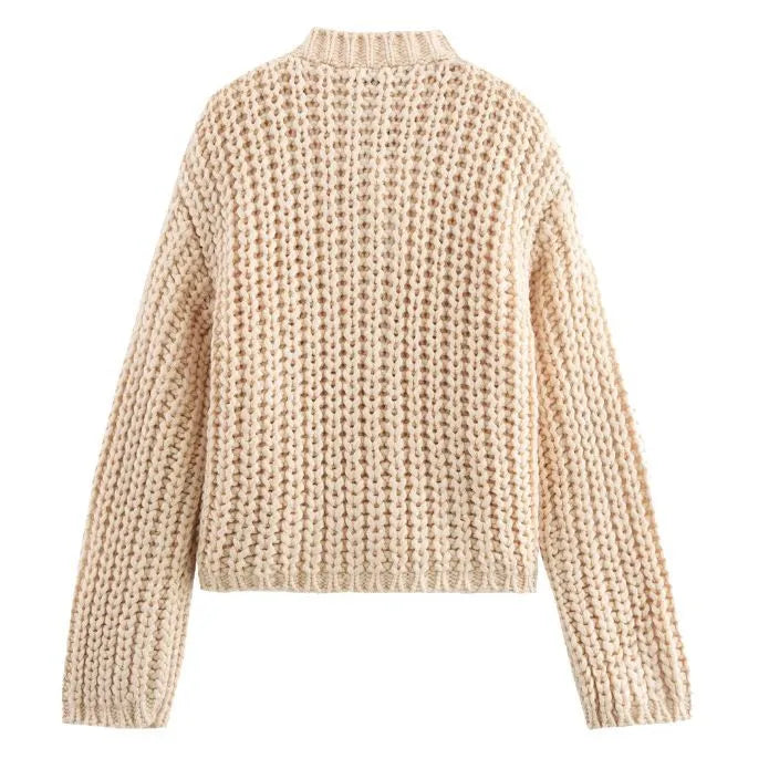 Women Autumn Winter Knitted Cardigan Pocket Button Casual Long Sleeve Loose Fit