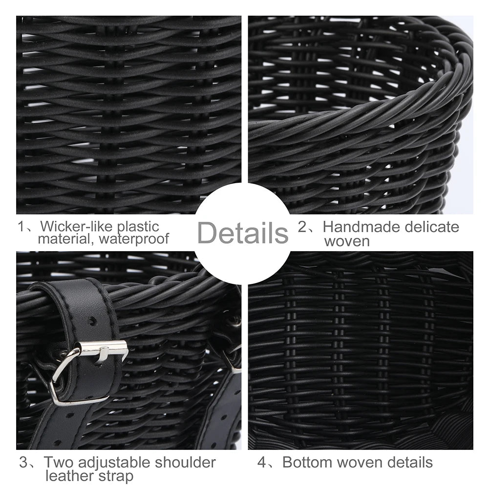 Rattan Bike Basket Front Handlebar Waterproof Handwoven