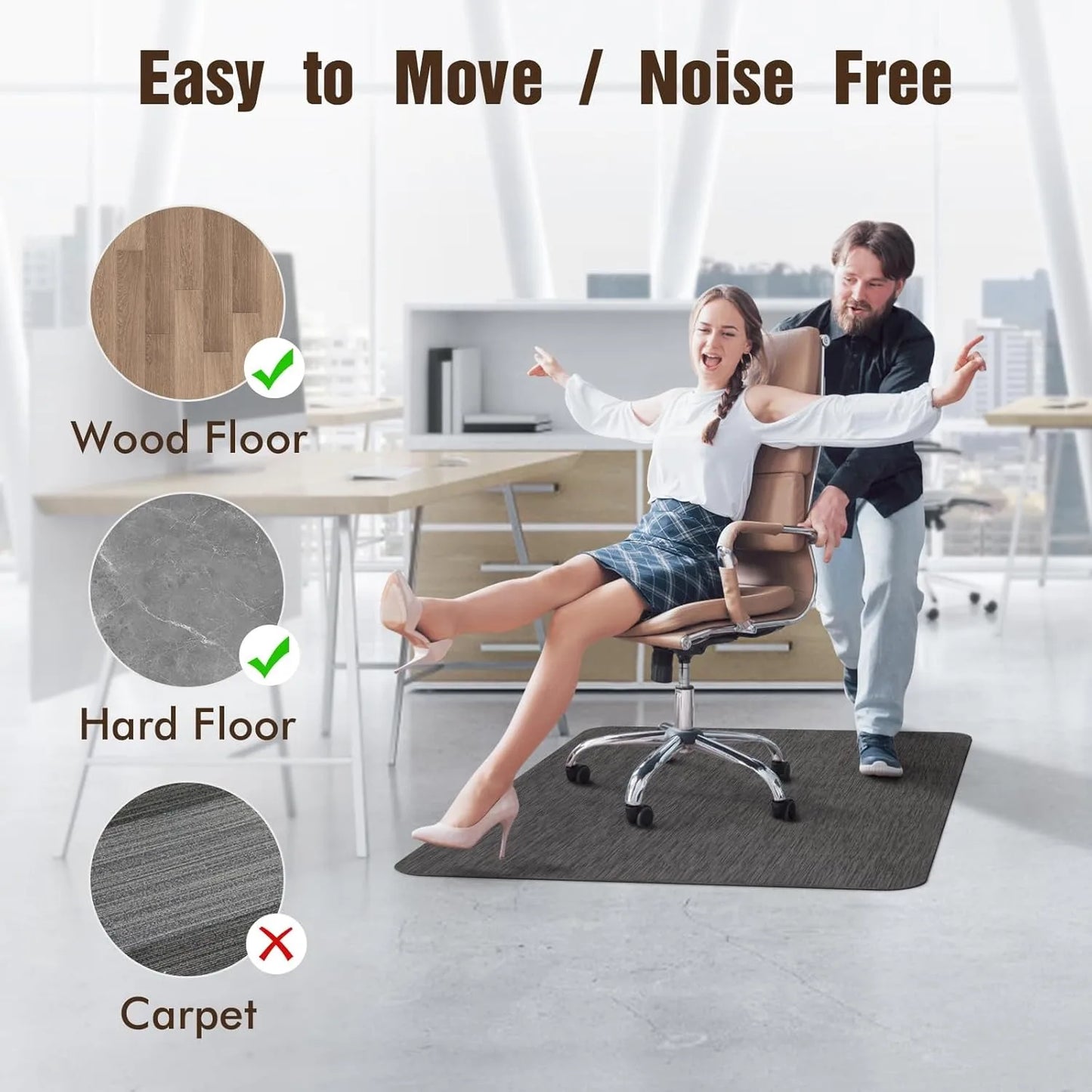 45 Inch x 53 Inch Office Chair Cushion for Hardwood and Tile Flooring PVC Cushion Office Desk Carpet Black