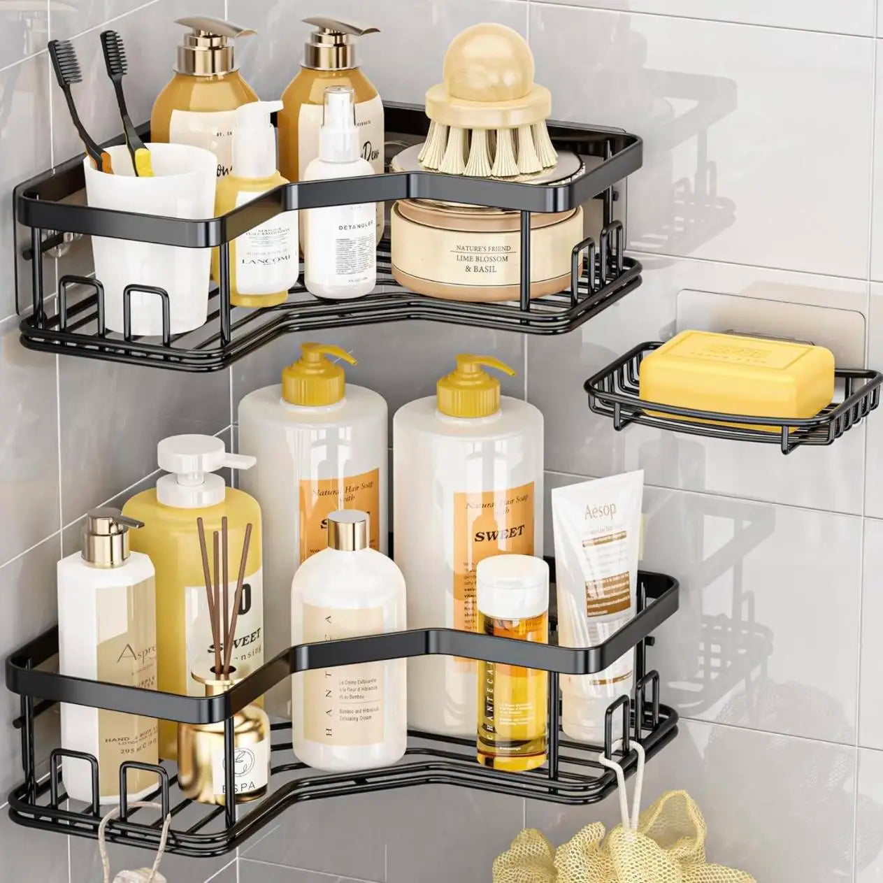 3 To 5 Pack Adhesive Shower Caddy No Drilling Rustproof Stainless Steel Bathroom