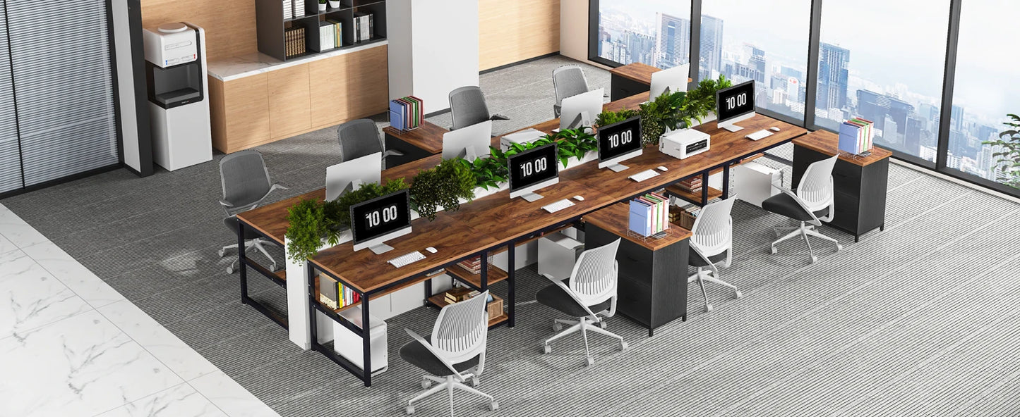 Tribesigns Two Person Desk With Bookshelf 78.7 Inch Rustic Double Computer Desk