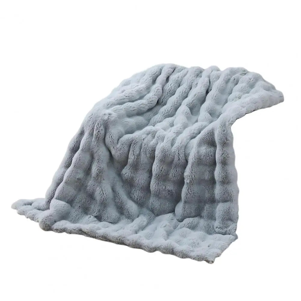 Winter Plush Blanket Thickened Fuzzy Bubble Design Faux Rabbit Fur Blanket for Bedroom Living Room Office Home Bed Sofa