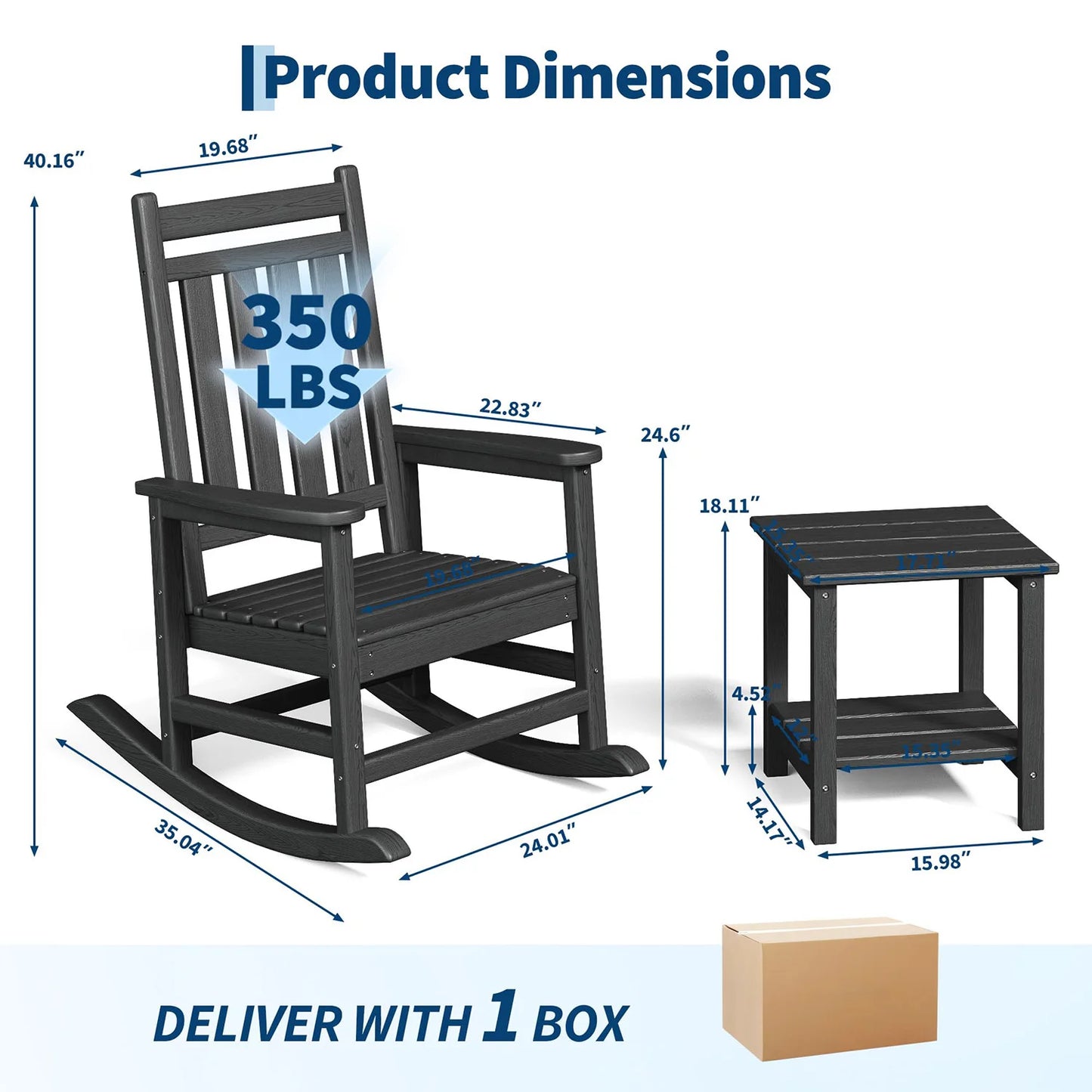 Two Piece Outdoor Poly Lumber Rocking Chair Set With Side Table All Weather