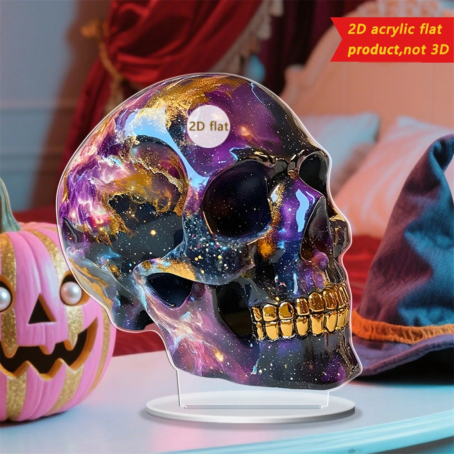 Spooky Halloween Skull Decorations Set of 3 2D Flat Acrylic Skeleton Head Ornaments for Home Holiday Party Tabletop Display