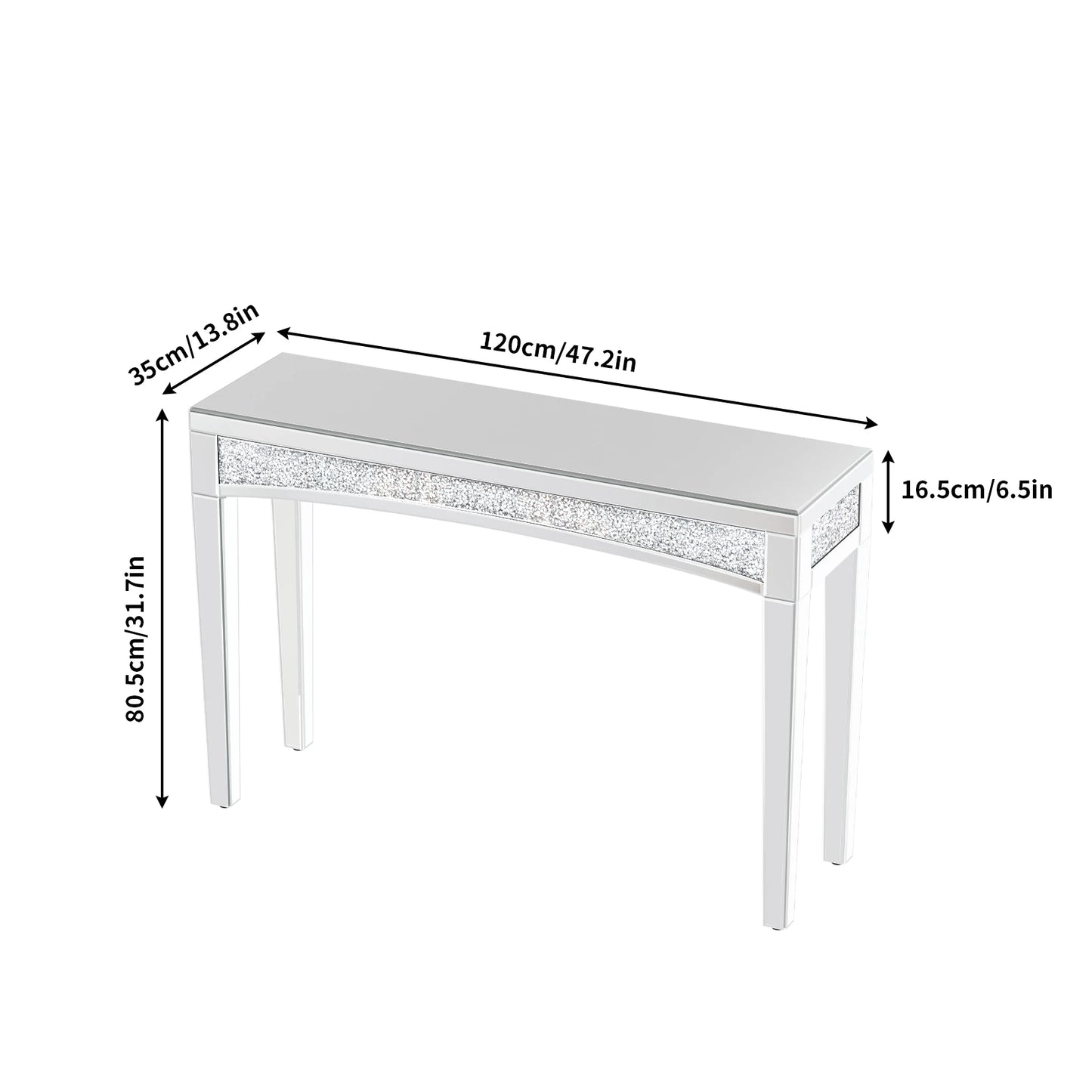 Mirrored Desk Silver Console Table With Crystal Inlay