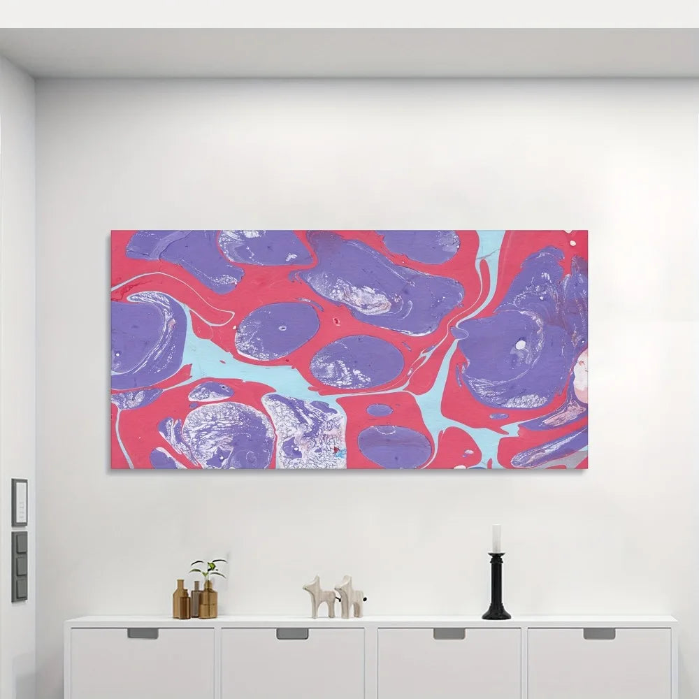 Abstract Liquid Oil Mural With Red And Purple Paint Wall Art In Solid Wood Frame