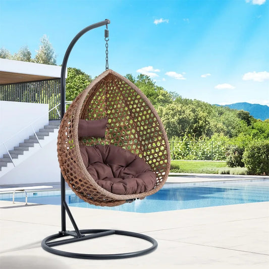 Standing Vine Hanging Egg Swing Chair Foldable Basket Indoor Outdoor Cushion and Pillow Relaxation Swing Chair