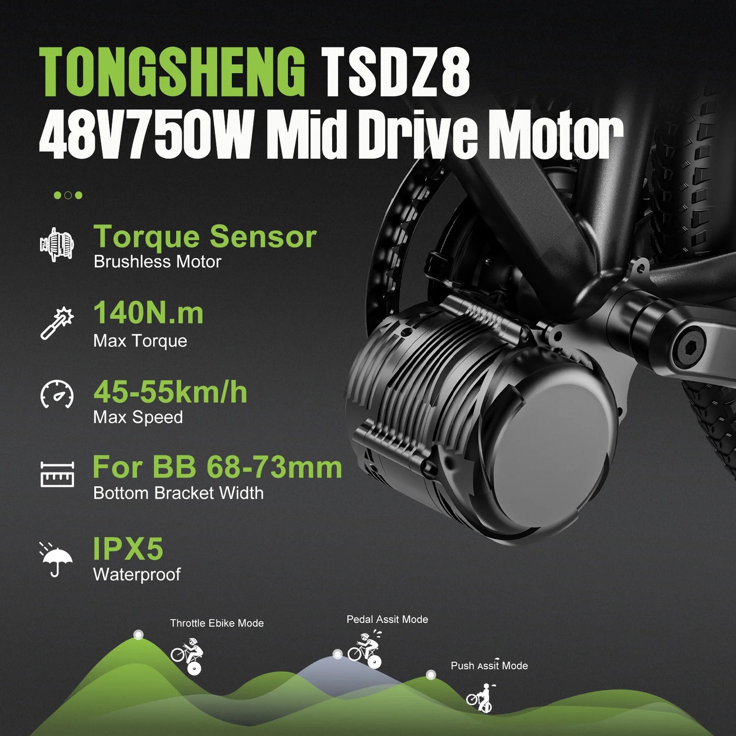 Tongsheng TSDZ8 750W Mid Drive Motor Kit 68mm 73mm BB