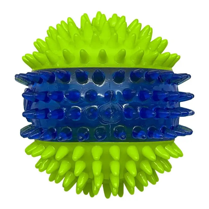LED Light Up Squeaky Ball Dog Toy With Dental Spikes TPR