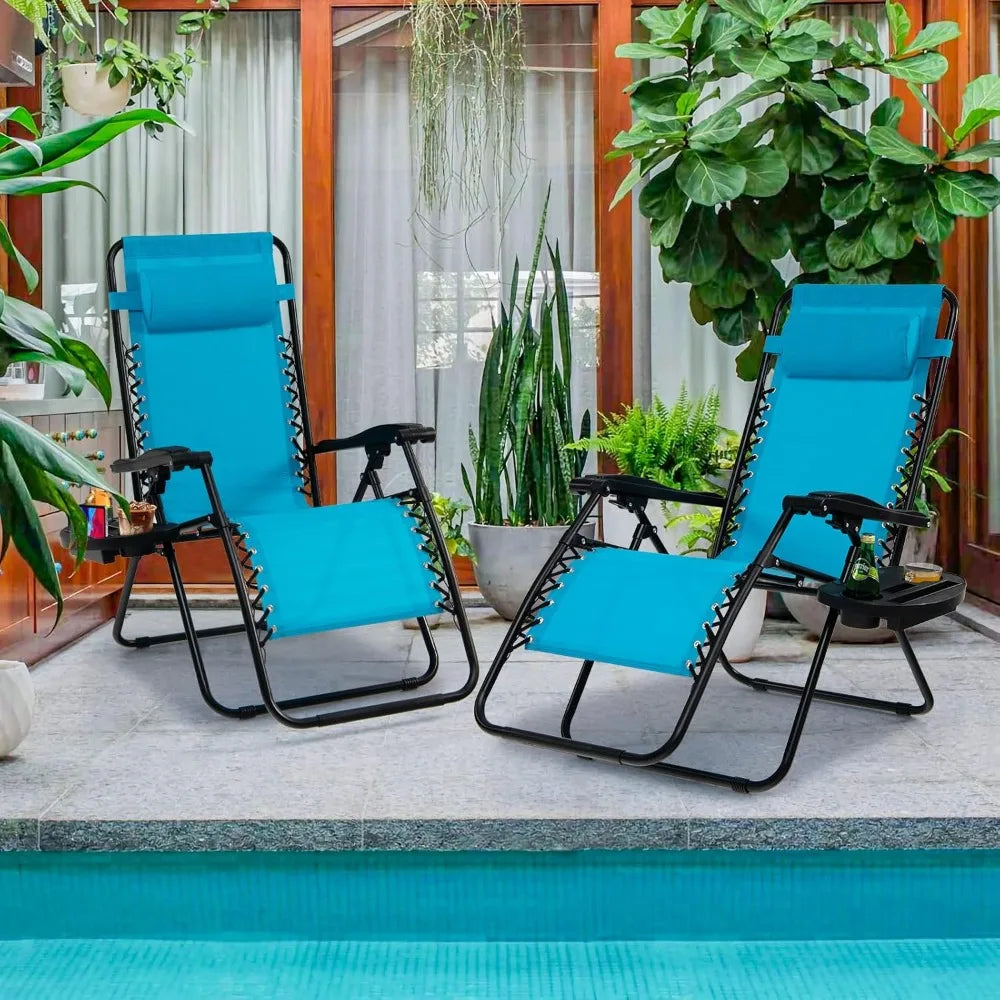 Zero Gravity Lounge Chairs 160 Degree Adjustable Folding Recliner with Pillow and Cup Holder 350 Pounds Comfy Outdoor Lounge Chairs
