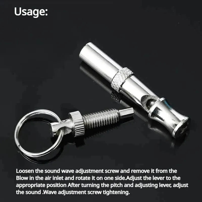 Stainless Steel Ultrasonic Dog Training Whistle Silent Bark Control Keychain