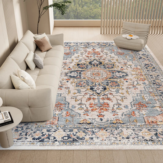 Orhopui Vintage Boho Design Washable Area Rugs Non Slip Rugs for Living Room and Bedroom Traditional Woven Rugs Stain Resistant