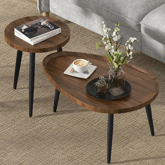 Rustic Round Nesting Coffee Tables Set Of 2 With Wood Tops