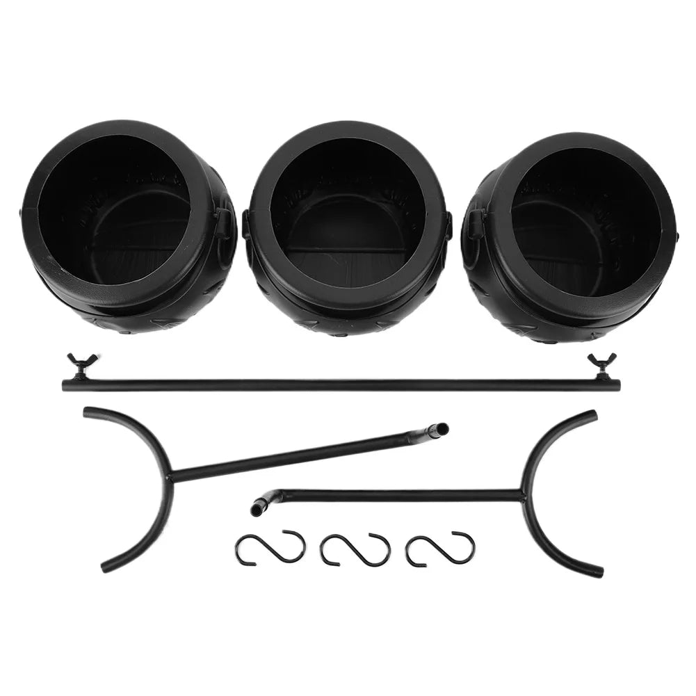 3 Pack Black Plastic Cauldrons For Halloween Decor