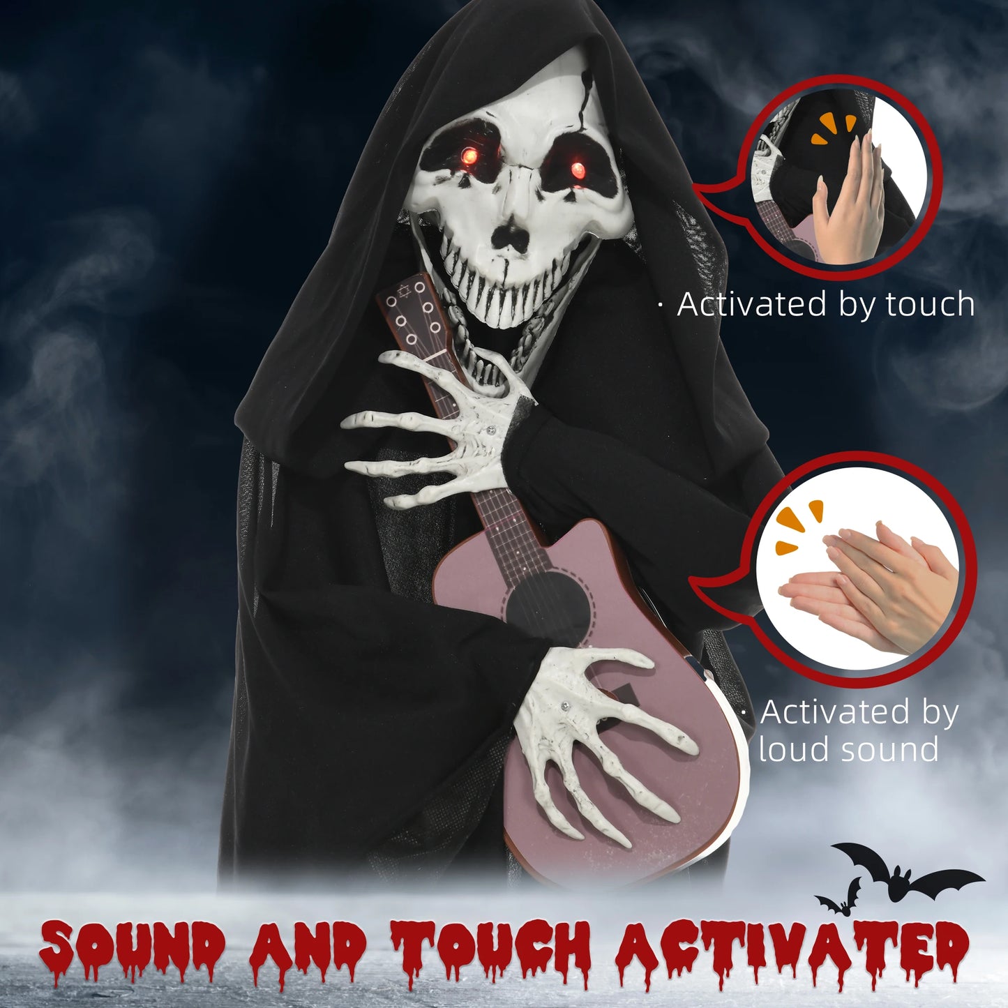 Guitar Playing Grim Reaper Halloween Animatronic Decoration