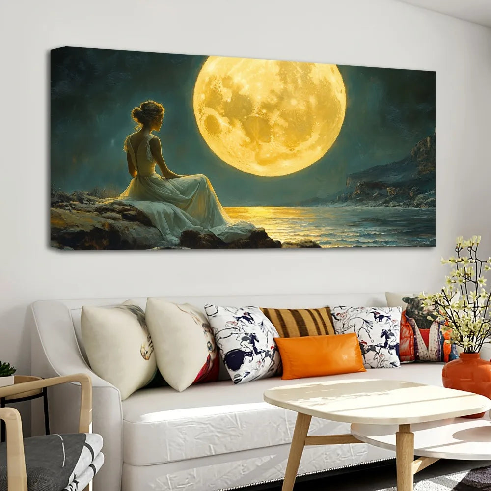 1.5 Inch Thick Pine Solid Wood Frame With Moon Inscriptions And Victorian Murals
