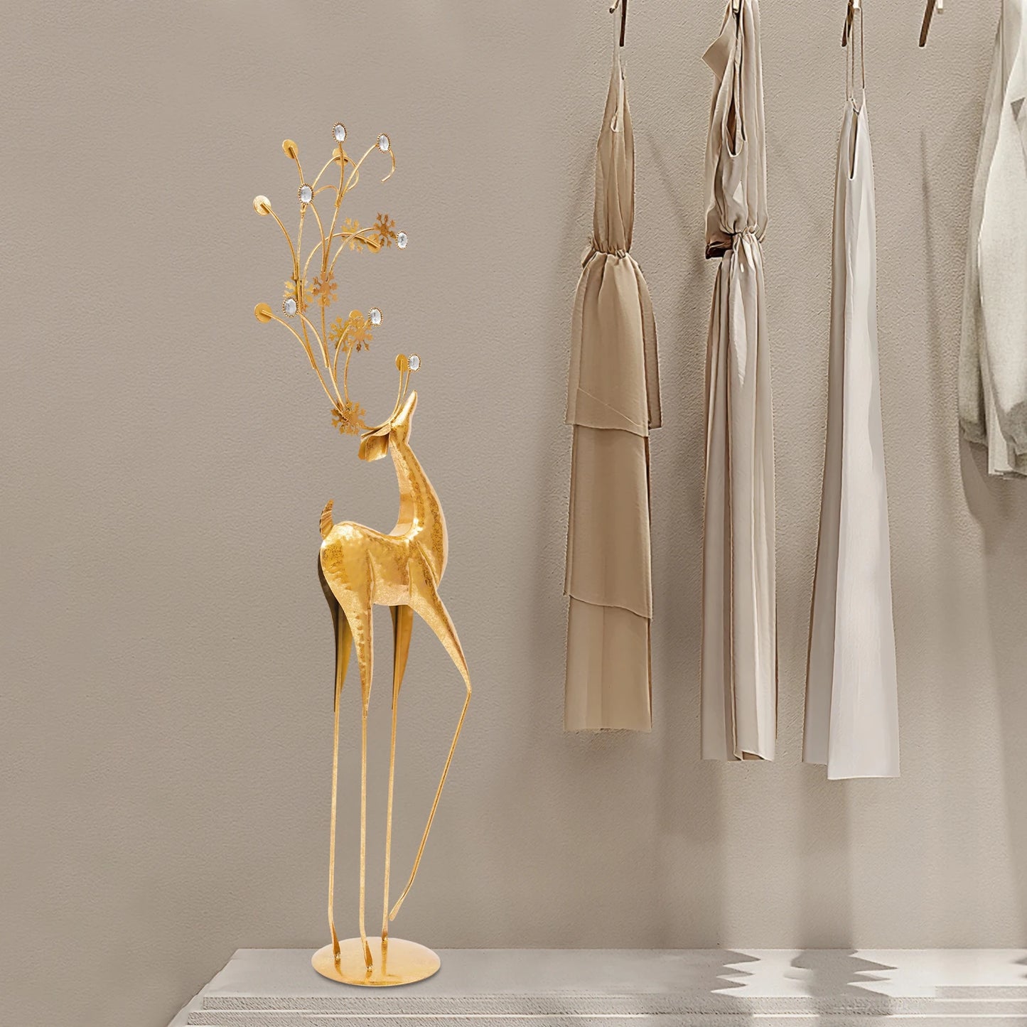 Gold Reindeer Christmas Indoor Large Statue Decor Display